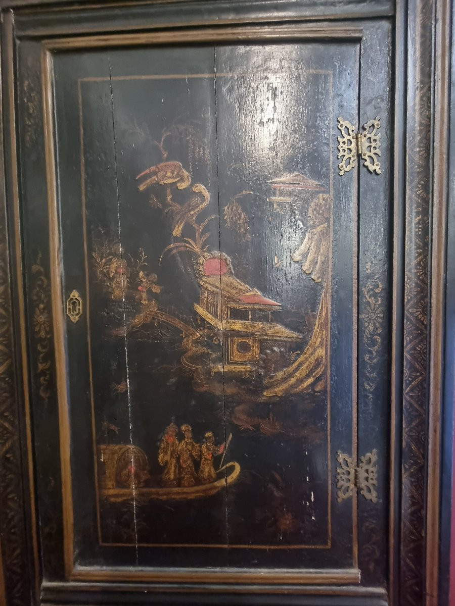 Lacquered Wooden Panel With Door - Chinese-style Decoration - Europe - Mid-19th Century-photo-2