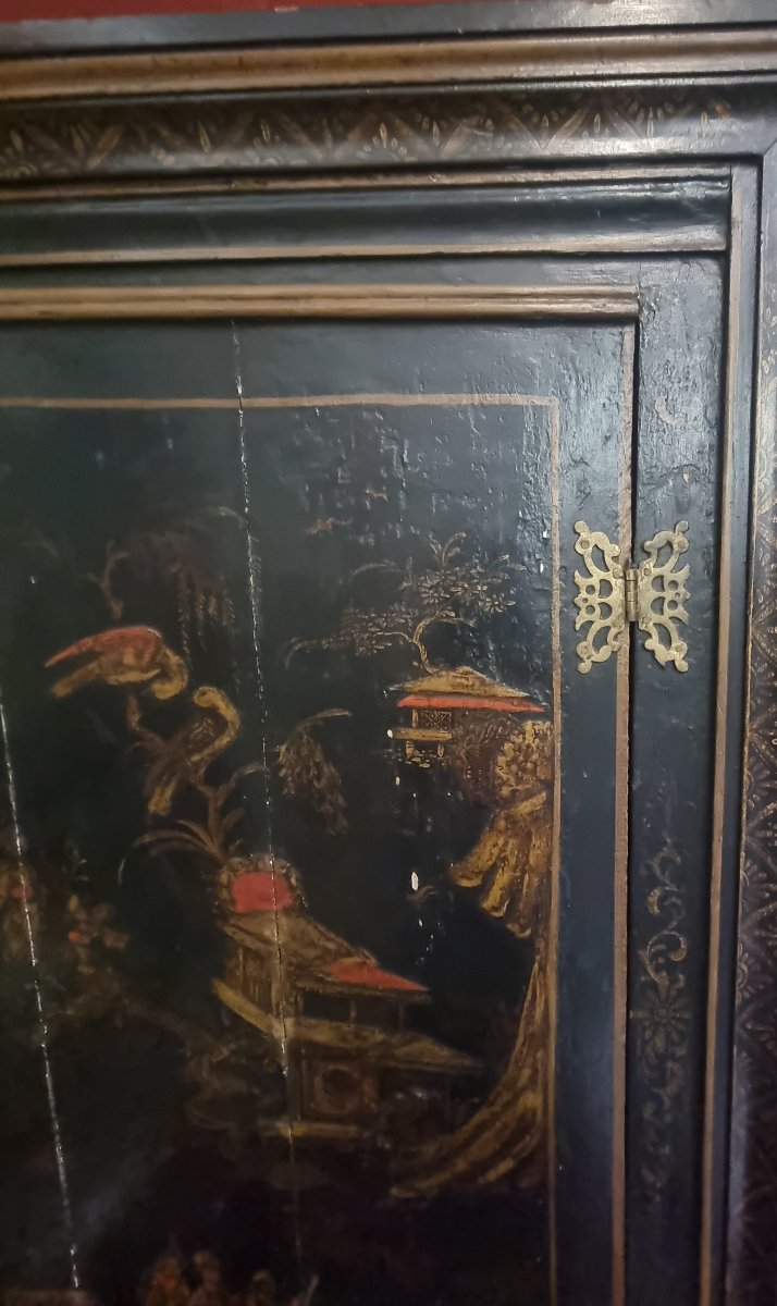 Lacquered Wooden Panel With Door - Chinese-style Decoration - Europe - Mid-19th Century-photo-2