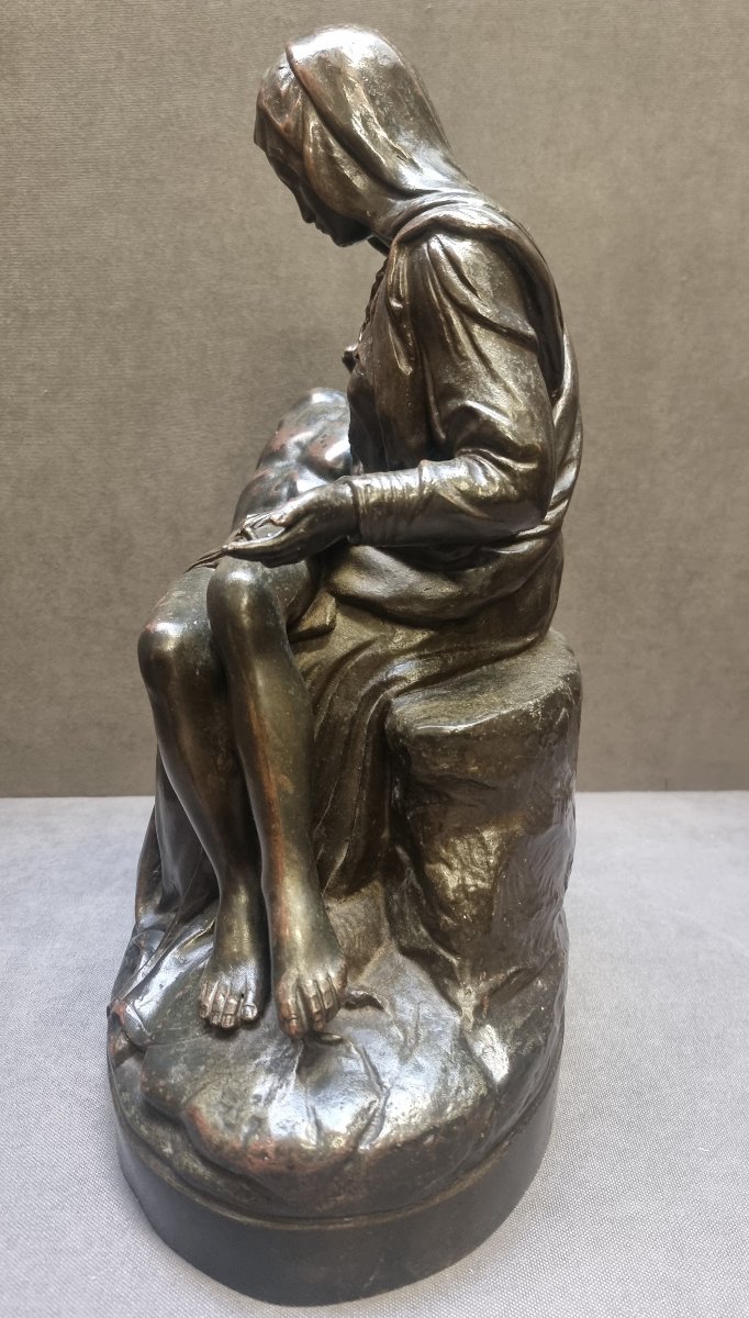 Sculpture en bronze de la Pietà de Michel-Ange - Milieu du XIXe siècle - Italie centrale-photo-2