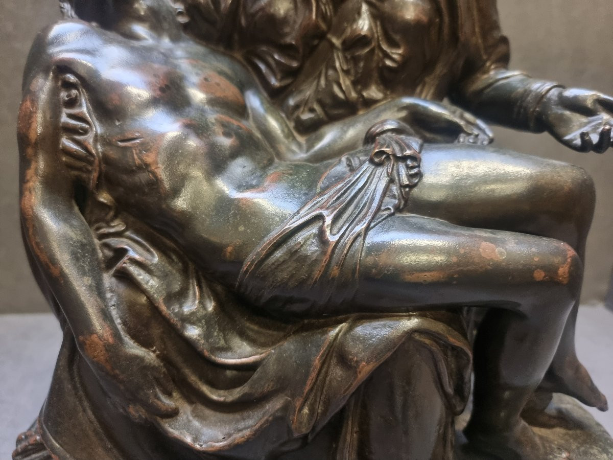Sculpture en bronze de la Pietà de Michel-Ange - Milieu du XIXe siècle - Italie centrale-photo-2