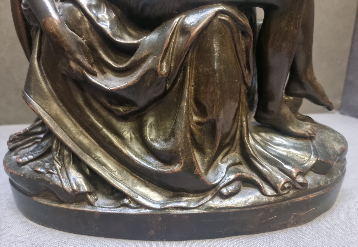Sculpture en bronze de la Pietà de Michel-Ange - Milieu du XIXe siècle - Italie centrale-photo-3