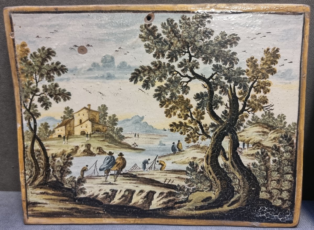PAIRE DE CARREAUX DE CÉRAMIQUE CASTELLI - XIXE SIÈCLE-photo-2