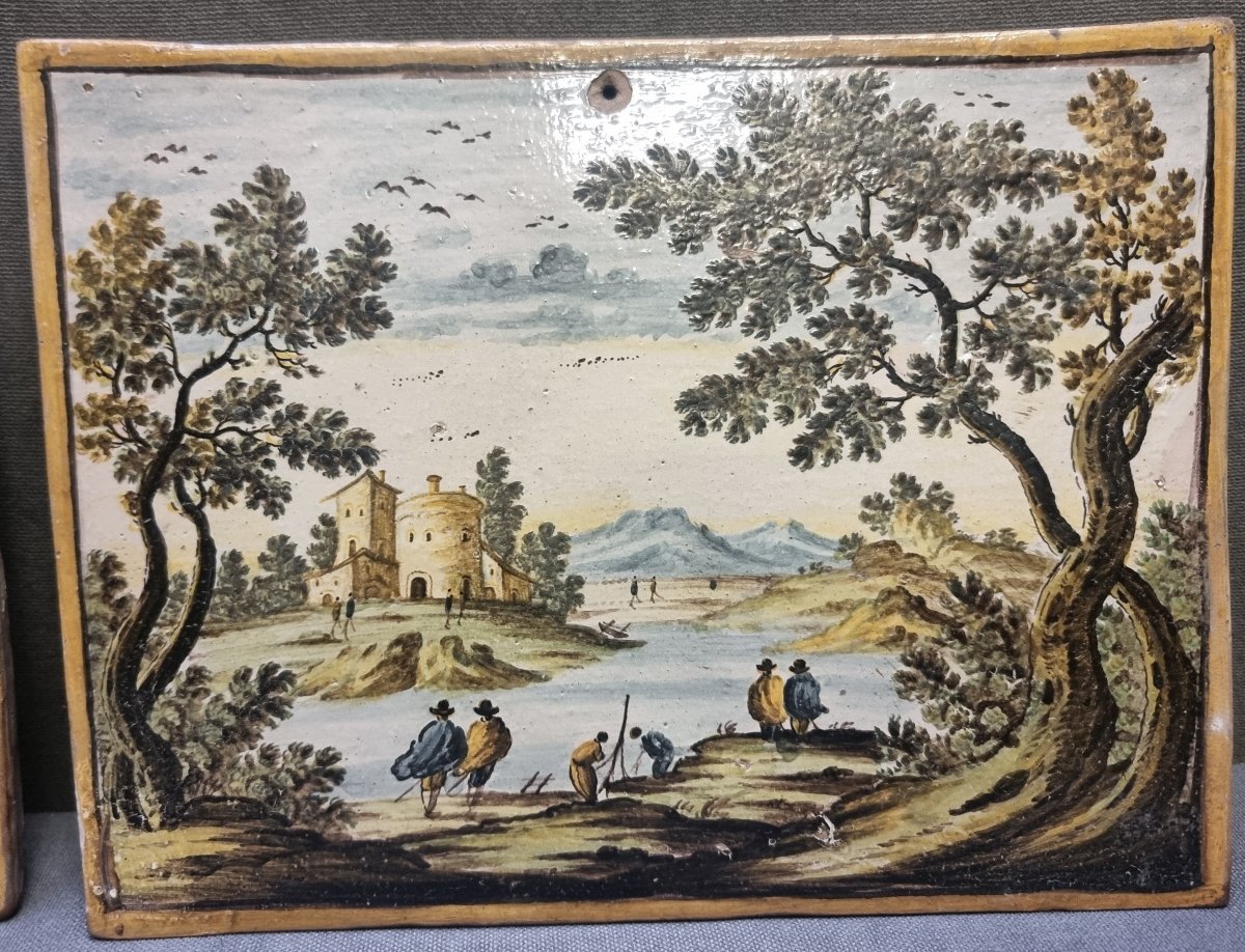 PAIRE DE CARREAUX DE CÉRAMIQUE CASTELLI - XIXE SIÈCLE-photo-3