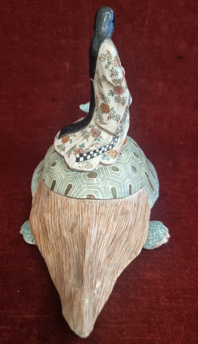 Boîte en céramique Satsuma représentant une femme sur un dragon - Japon - XIXe siècle-photo-2