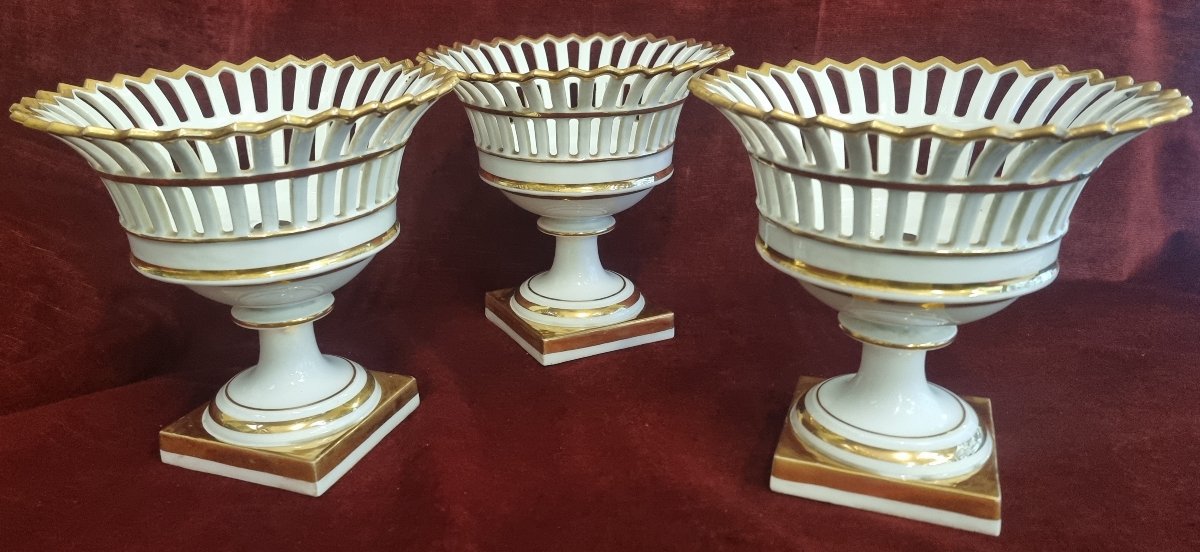 Set Of 3 White And Gold Porcelain Baskets  -  Early 19th Century - France-photo-4