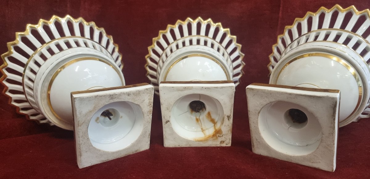 Set Of 3 White And Gold Porcelain Baskets  -  Early 19th Century - France-photo-2