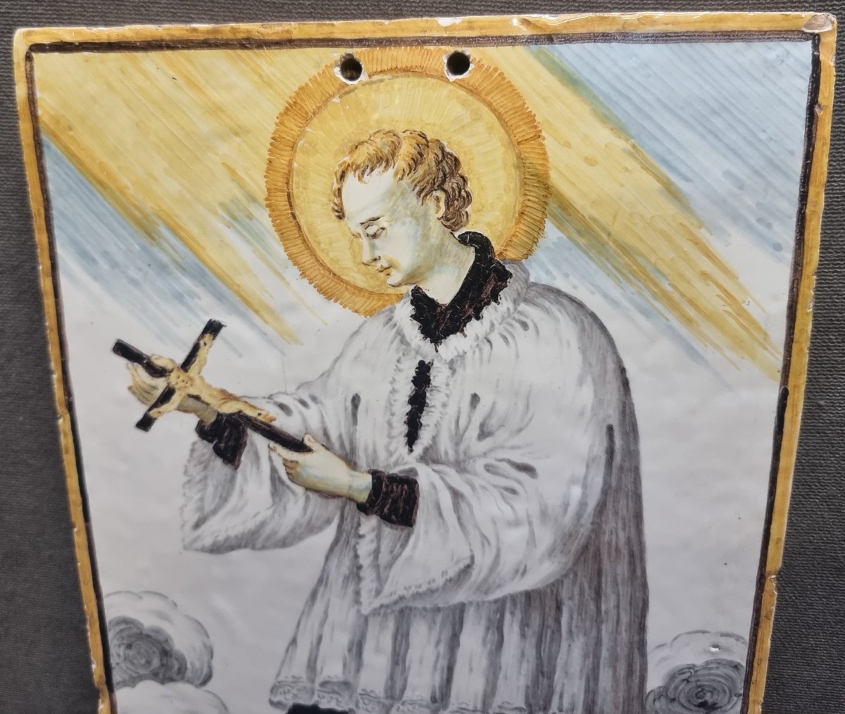 Castelli Ceramic Tile - San Luigi Gonzaga - First Half Of The 19th Century-photo-3