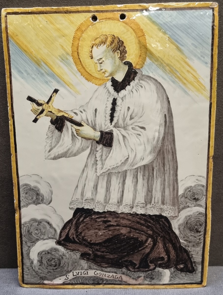 Castelli Ceramic Tile - San Luigi Gonzaga - First Half Of The 19th Century