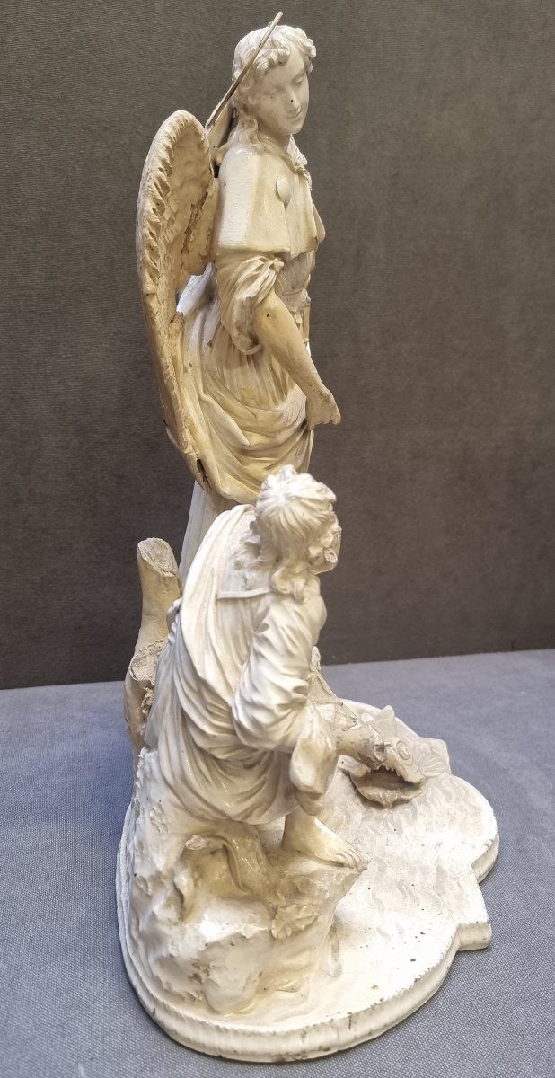 Groupe en faïence représentant Tobia et l'Ange - Giovanni Volpato, Rome - Fin du XVIIIe siècle-photo-2
