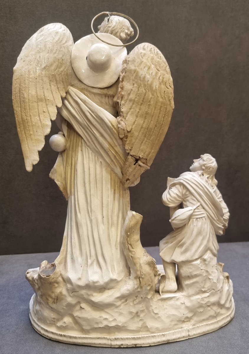 Groupe en faïence représentant Tobia et l'Ange - Giovanni Volpato, Rome - Fin du XVIIIe siècle-photo-3