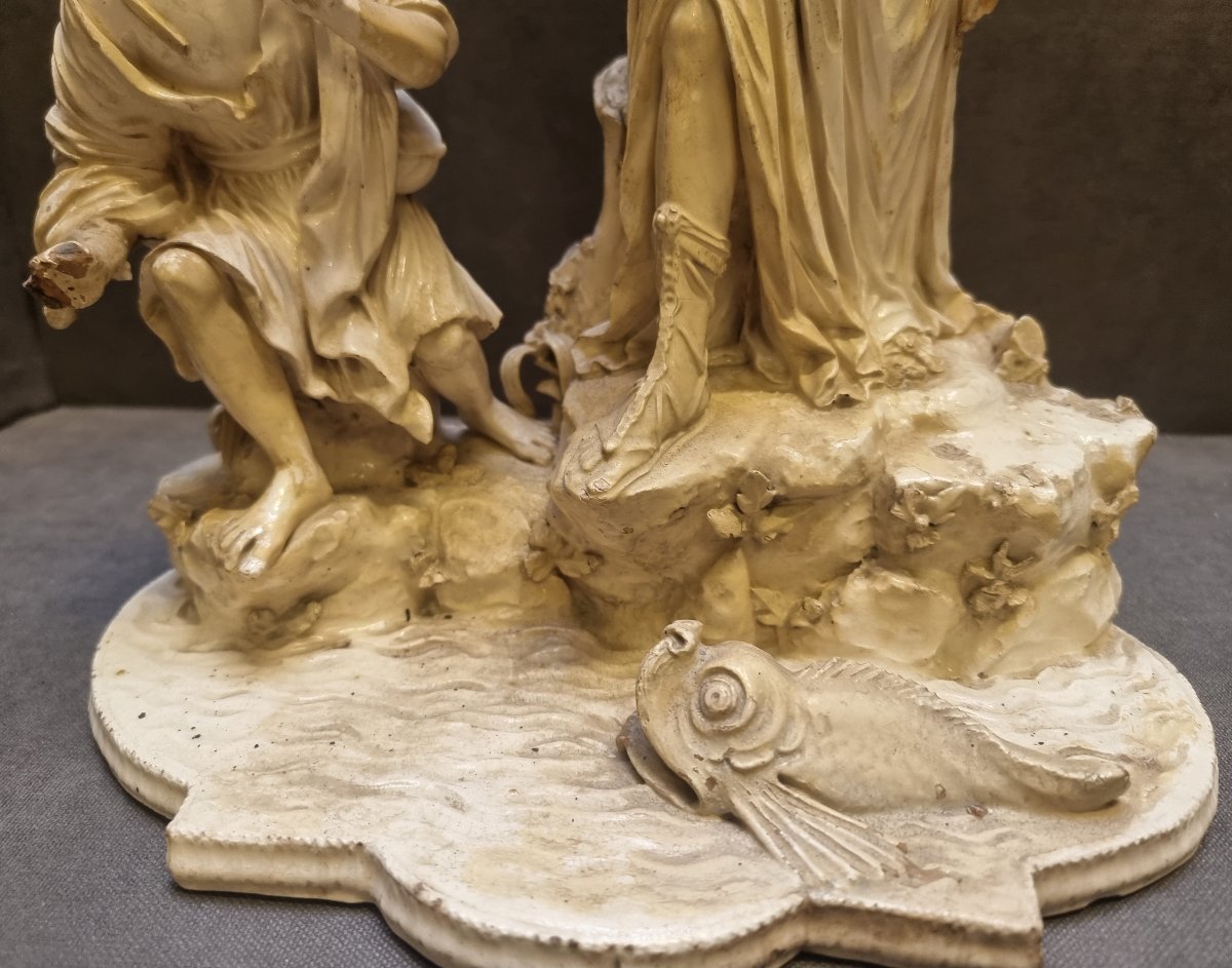 Groupe en faïence représentant Tobia et l'Ange - Giovanni Volpato, Rome - Fin du XVIIIe siècle-photo-1