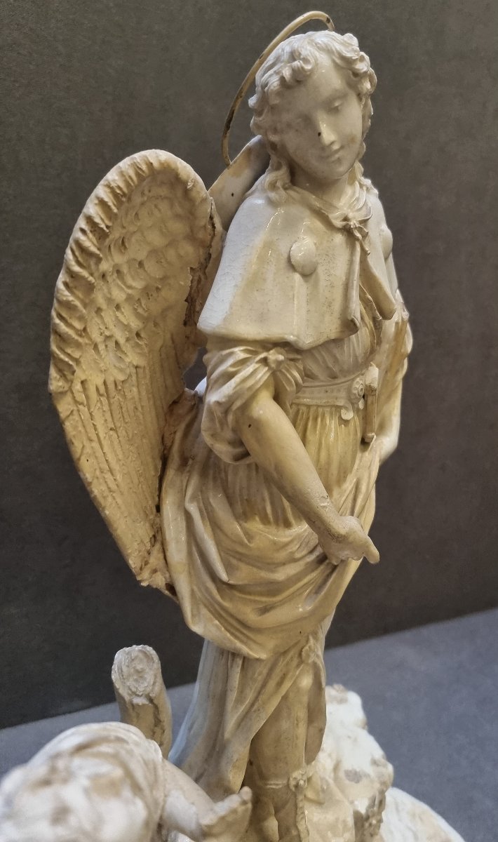 Groupe en faïence représentant Tobia et l'Ange - Giovanni Volpato, Rome - Fin du XVIIIe siècle-photo-3