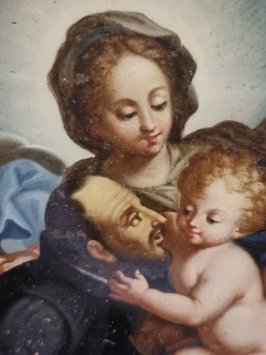 Painting Under Glass - Madonna And Child With A Saint - Late 17th Century, Southern Italy-photo-3