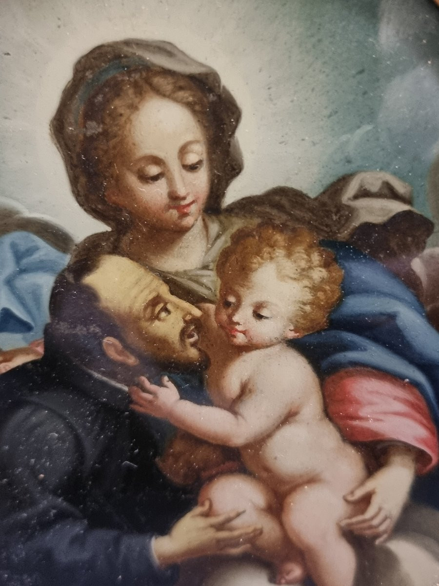 Painting Under Glass - Madonna And Child With A Saint - Late 17th Century, Southern Italy-photo-4