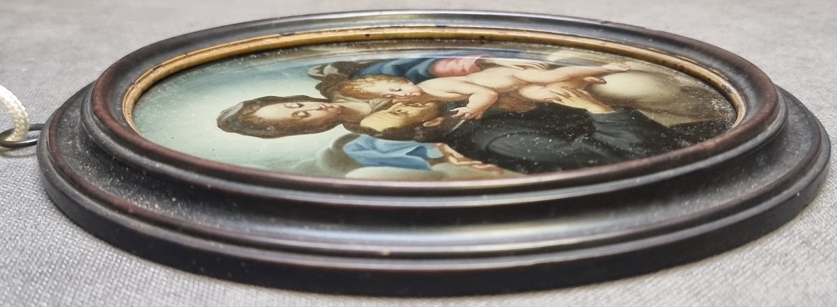 Painting Under Glass - Madonna And Child With A Saint - Late 17th Century, Southern Italy-photo-1