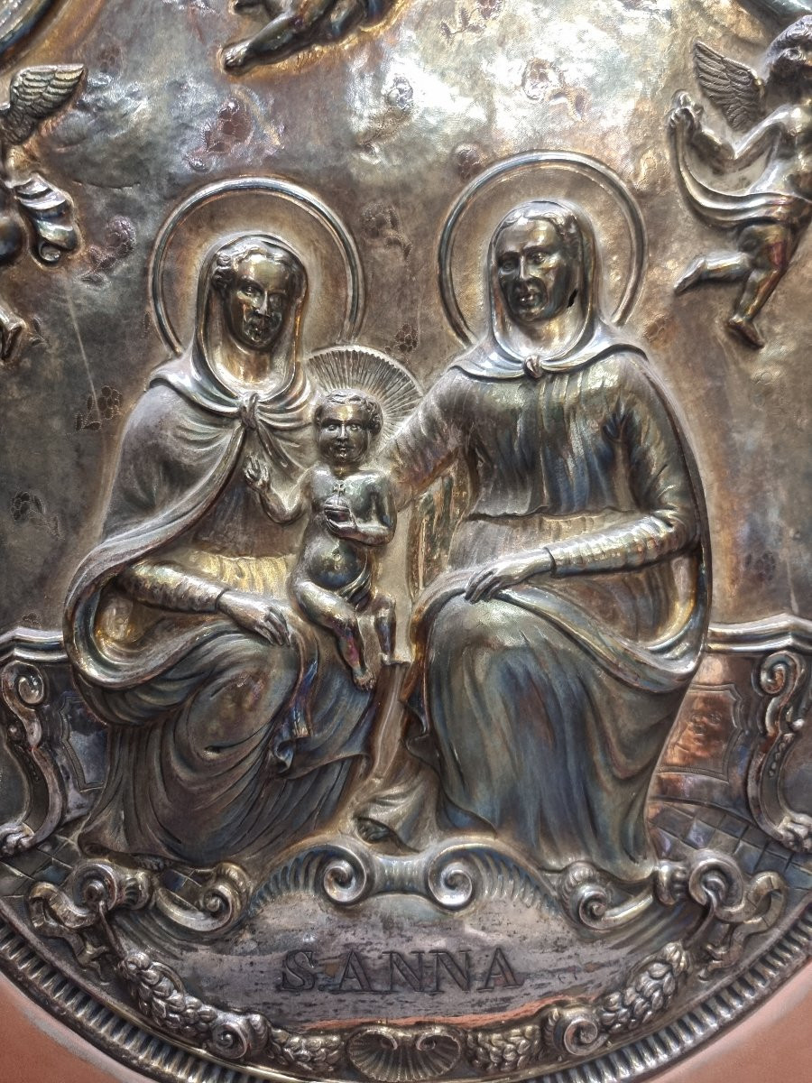 Silver Bas-relief - Madonna And Child With Saint Anna - Northern Italy - Early 19th Century-photo-2