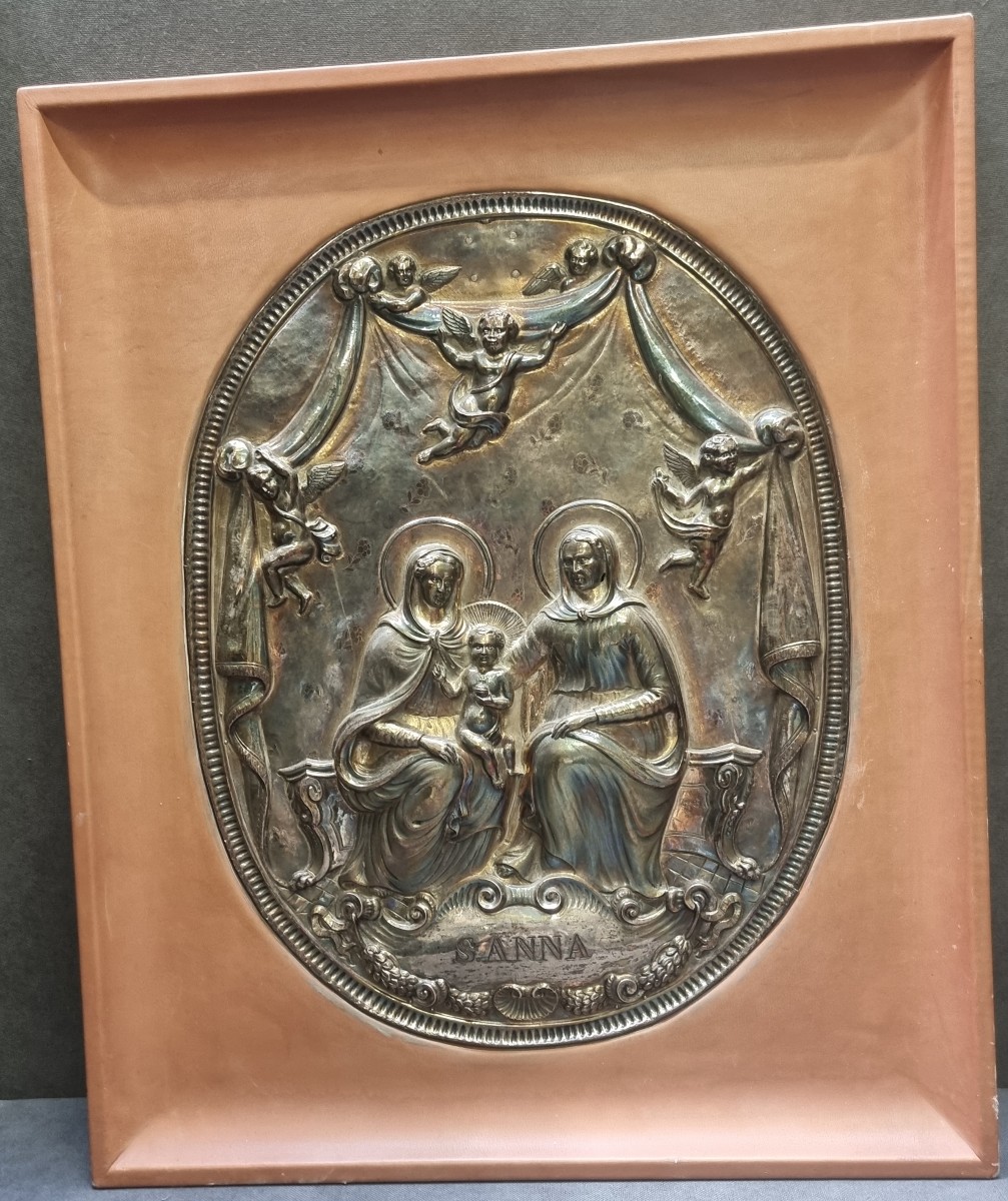 Silver Bas-relief - Madonna And Child With Saint Anna - Northern Italy - Early 19th Century