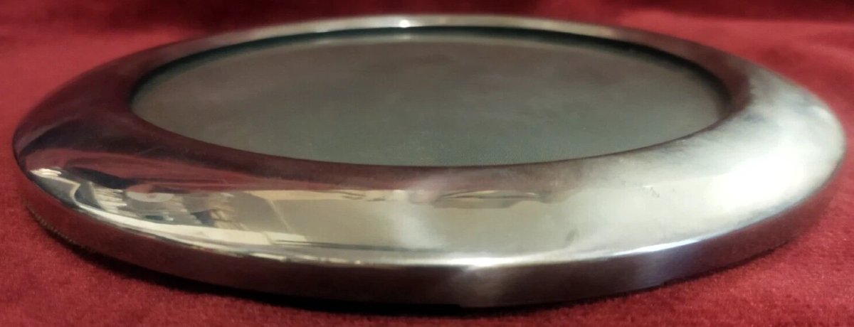 Round Silver-tone Metal Photo Frame - Gabriella Crespi - 1970s-photo-4