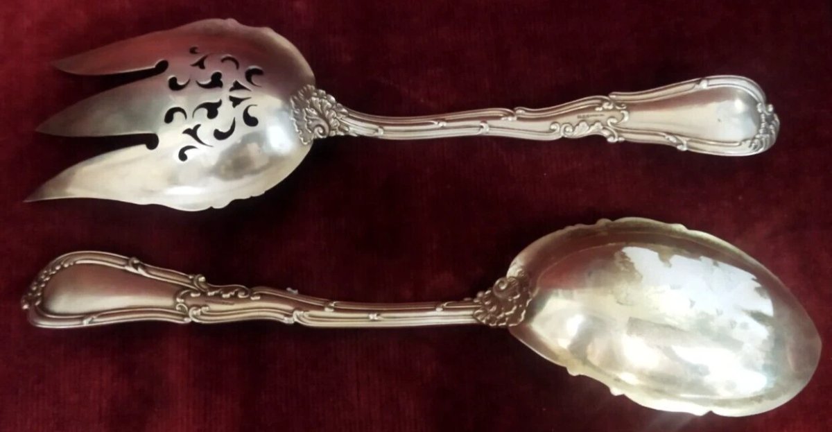 PAIRE DE COUVERTS  en argent massif 925 et émail  Début du XXe siècle - Art Nouveau-photo-2