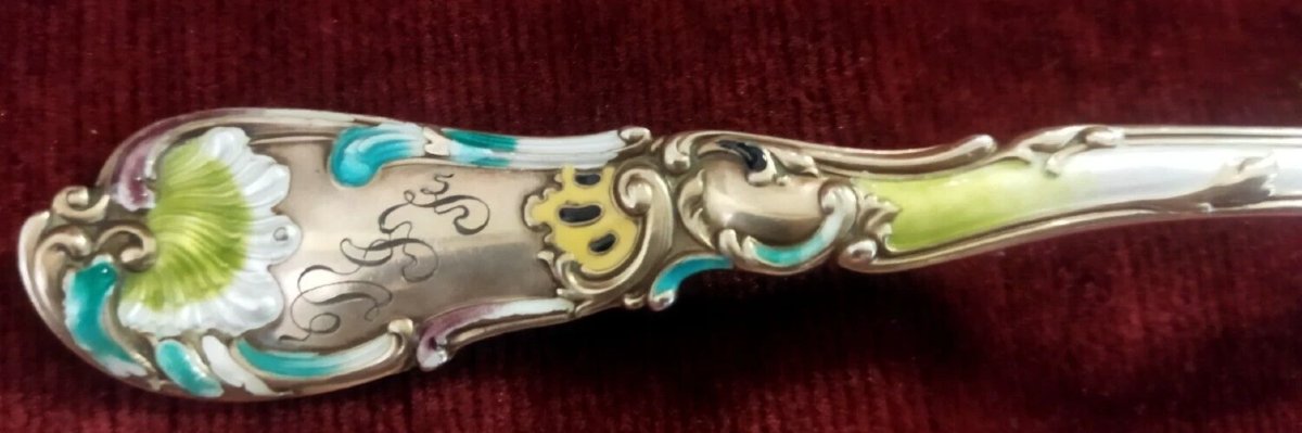 PAIRE DE COUVERTS  en argent massif 925 et émail  Début du XXe siècle - Art Nouveau-photo-3
