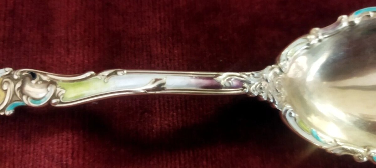 PAIRE DE COUVERTS  en argent massif 925 et émail  Début du XXe siècle - Art Nouveau-photo-4
