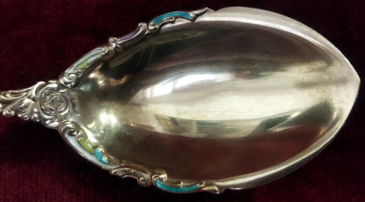 PAIRE DE COUVERTS  en argent massif 925 et émail  Début du XXe siècle - Art Nouveau-photo-1