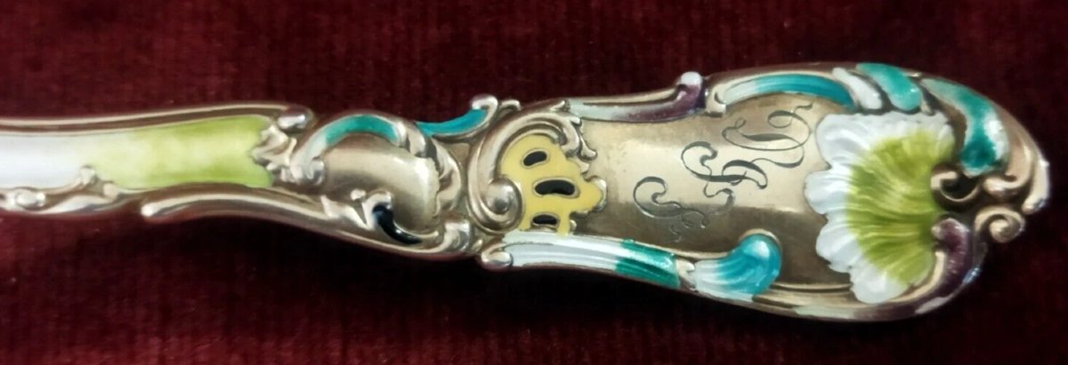 PAIRE DE COUVERTS  en argent massif 925 et émail  Début du XXe siècle - Art Nouveau-photo-5