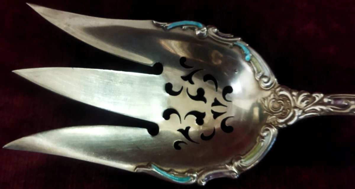 PAIRE DE COUVERTS  en argent massif 925 et émail  Début du XXe siècle - Art Nouveau-photo-6
