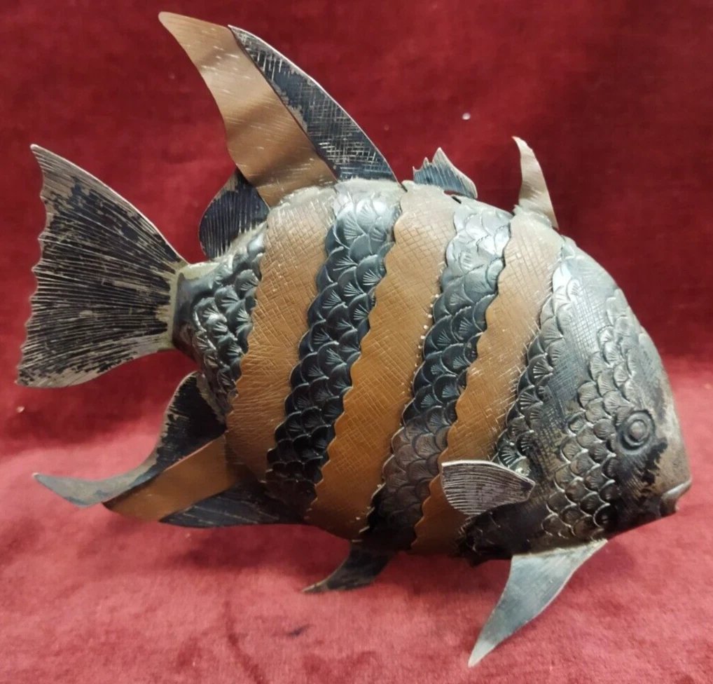 Sculpture articulée de poisson en cuivre et argent  - années '70-photo-3