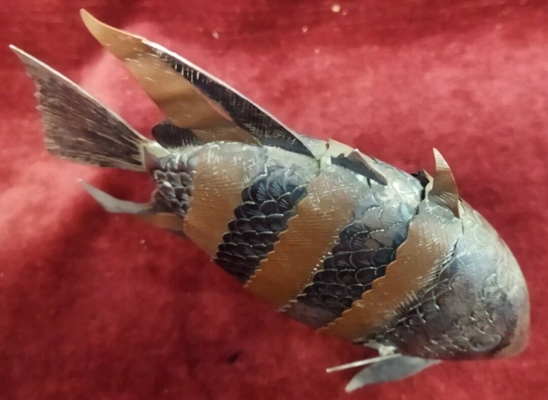 Sculpture articulée de poisson en cuivre et argent  - années '70-photo-2