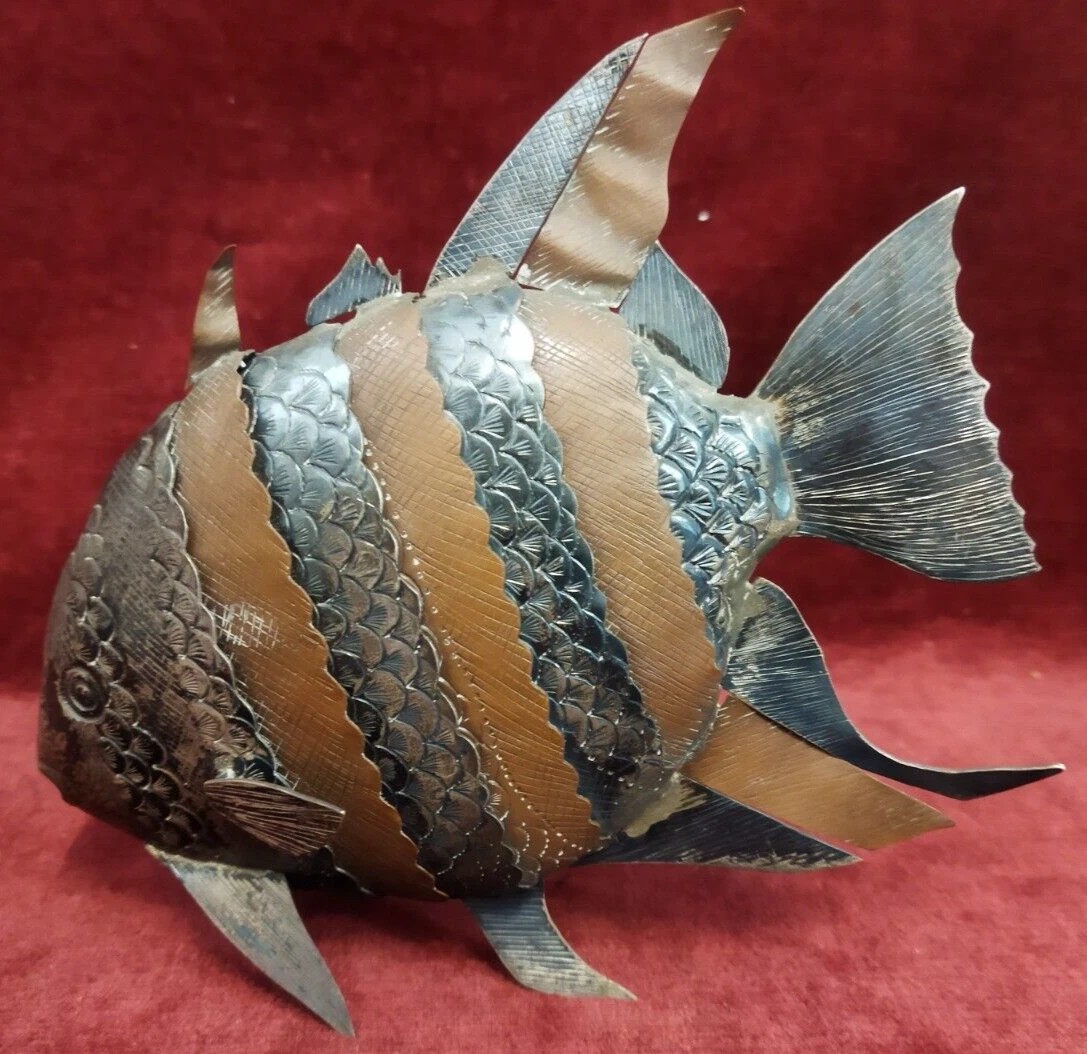 Sculpture articulée de poisson en cuivre et argent  - années '70