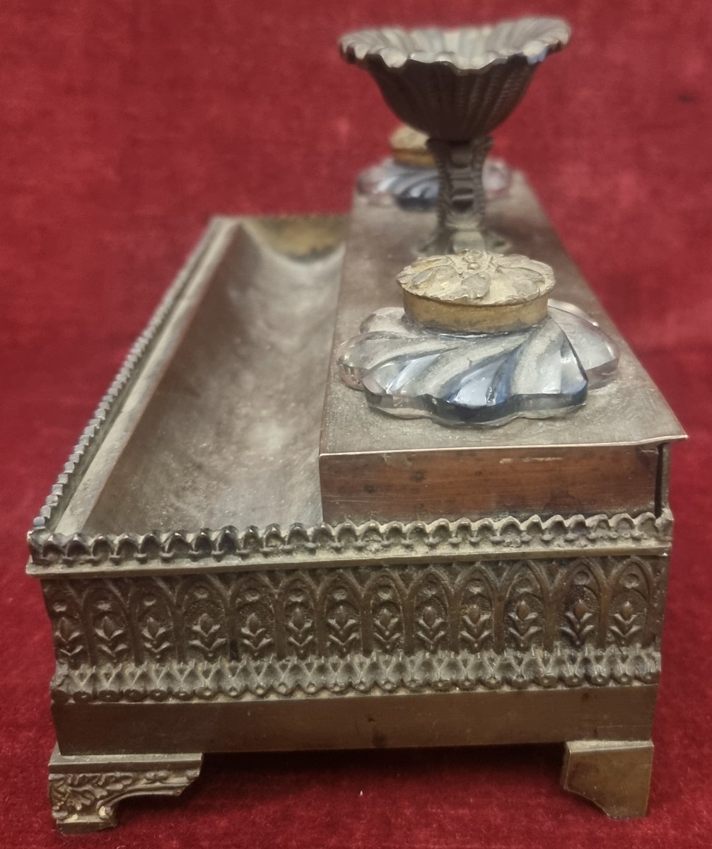  ENCRIER + 2 BOUGEOIRS EN BRONZE - FRANCE - DÉBUT DU XIXe SIÈCLE-photo-1