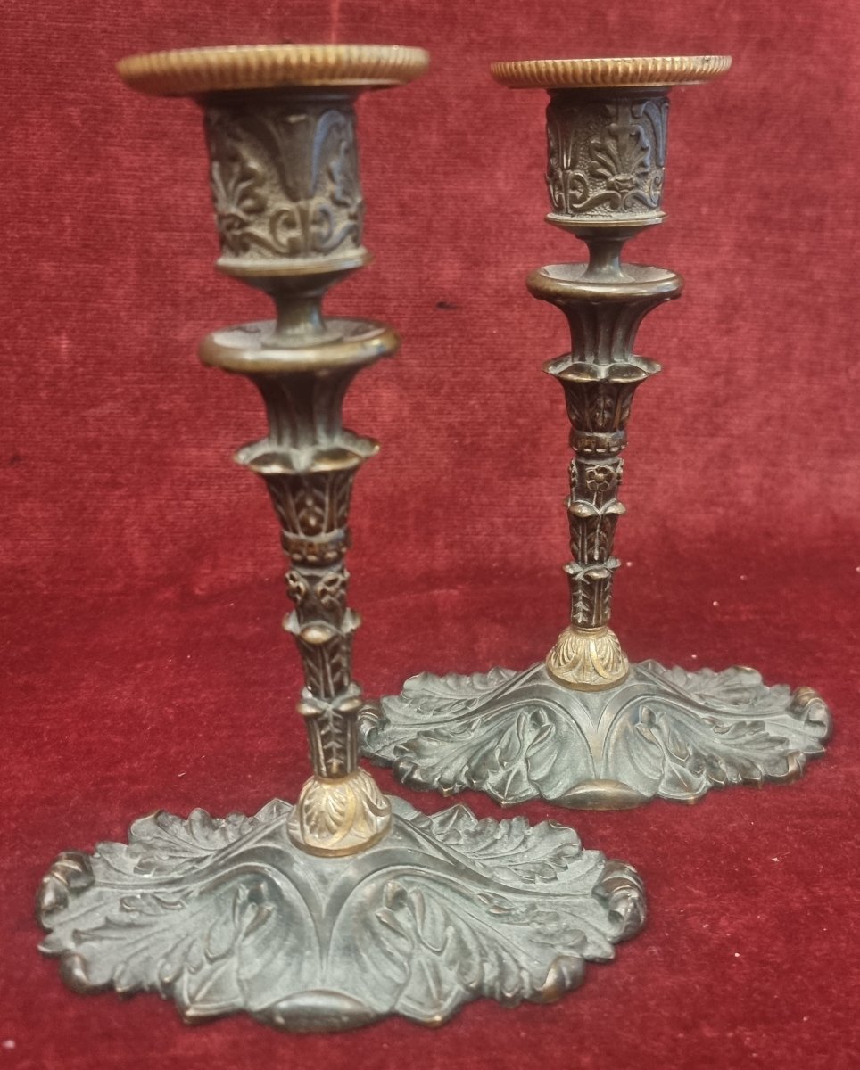  ENCRIER + 2 BOUGEOIRS EN BRONZE - FRANCE - DÉBUT DU XIXe SIÈCLE-photo-4