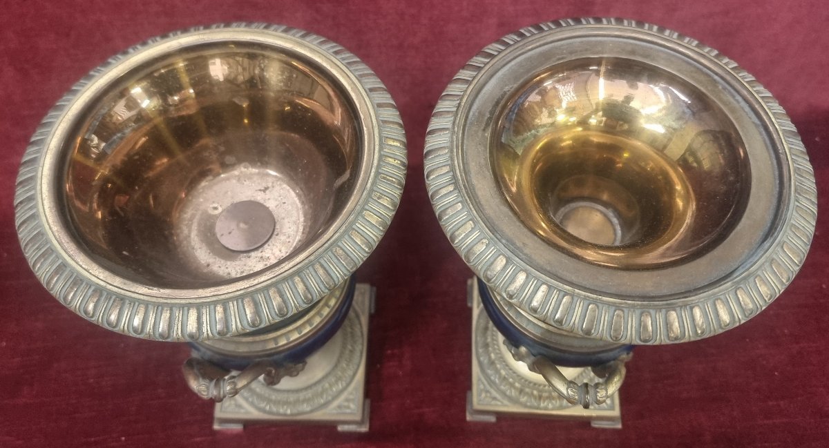 Pair Of Bronze And Blue Sevres Porcelain Vases - France - Early 20th Century-photo-2