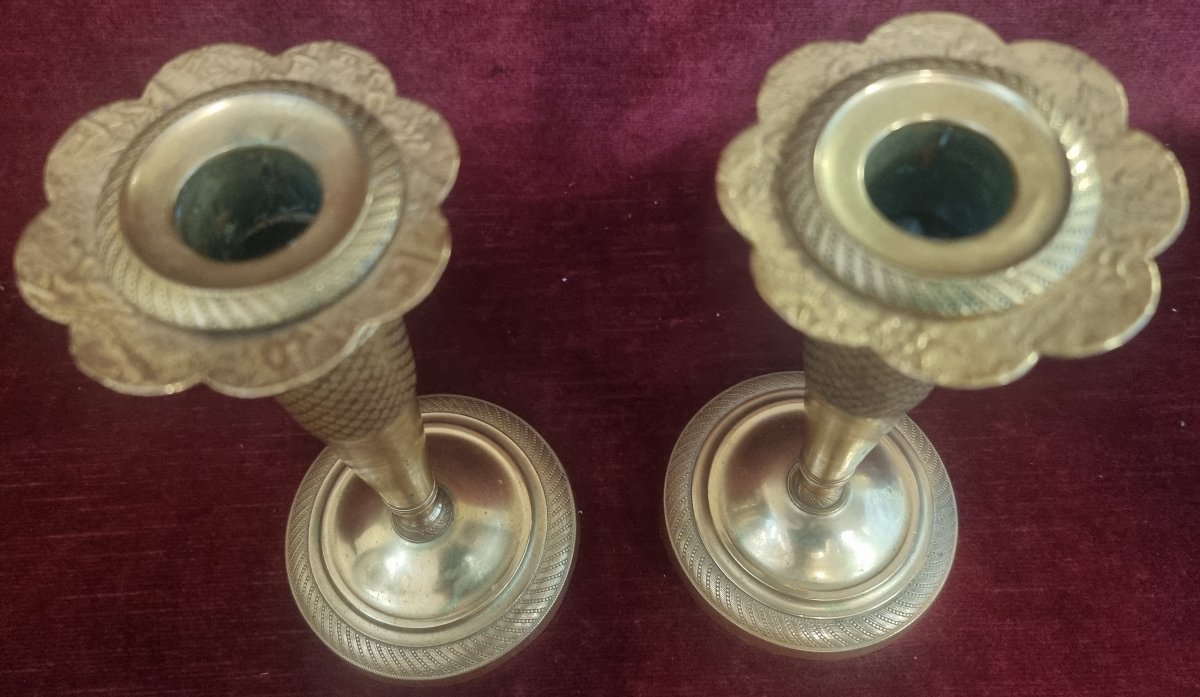 Pair Of Gilded Bronze Candelabra - 19th Century - Empire Style - France-photo-2