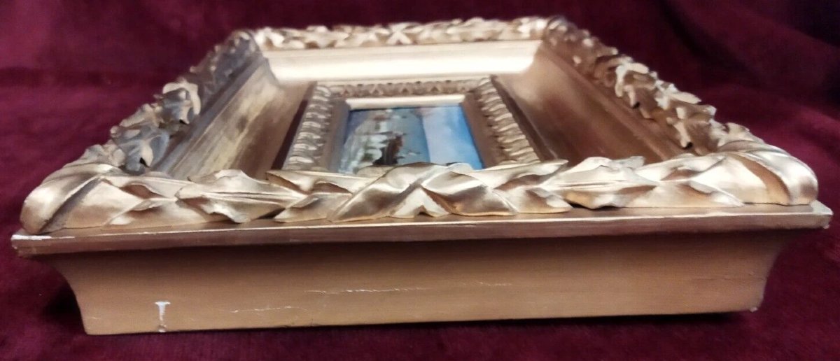 Oil Painting On Panel: Fishermen At Sea - With A Gilded Frame - 19th Century-photo-6