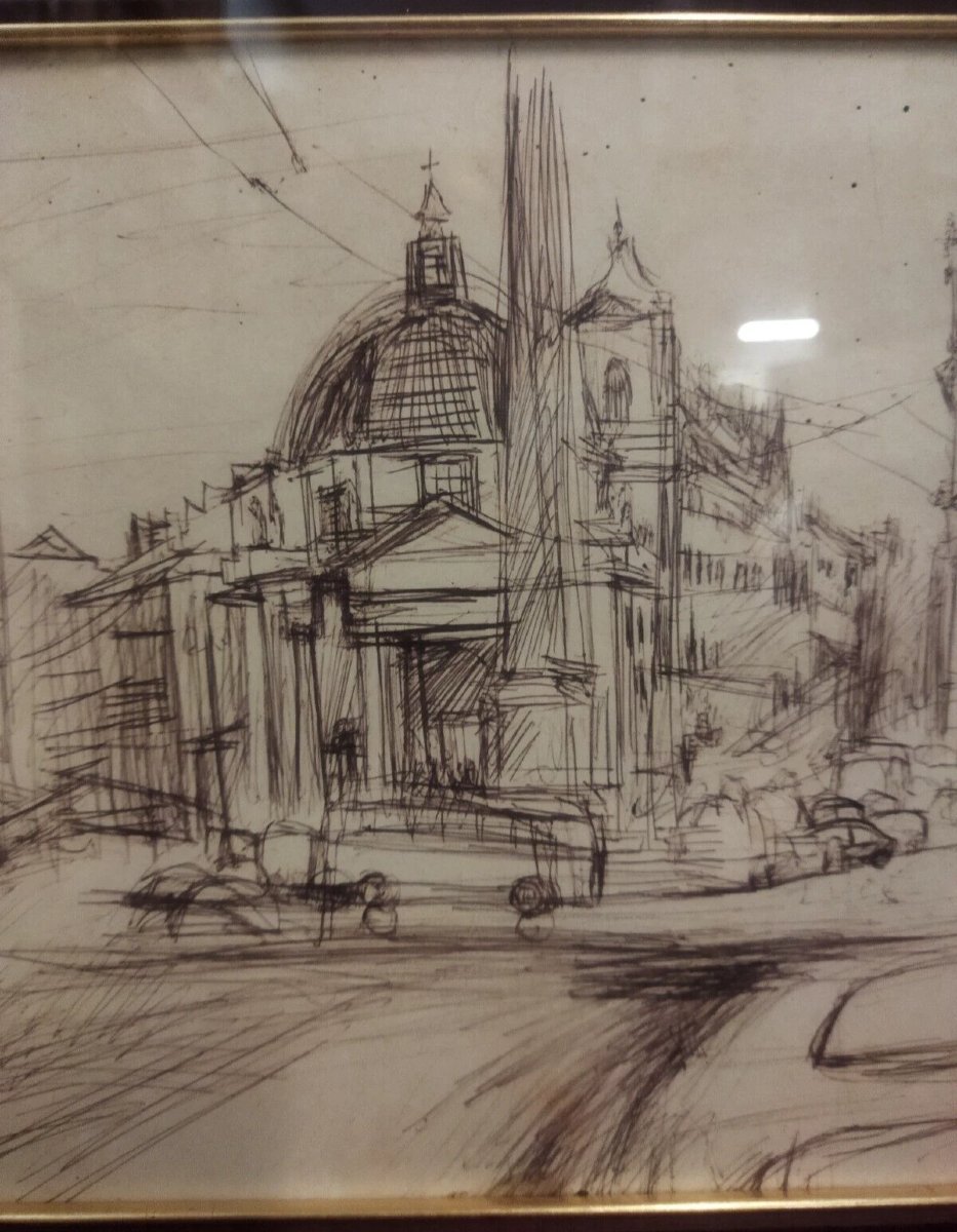 DESSIN / ENCRE - Piazza del Popolo, Rome - 1958  par Ugo Attardi (1923-2006)-photo-4
