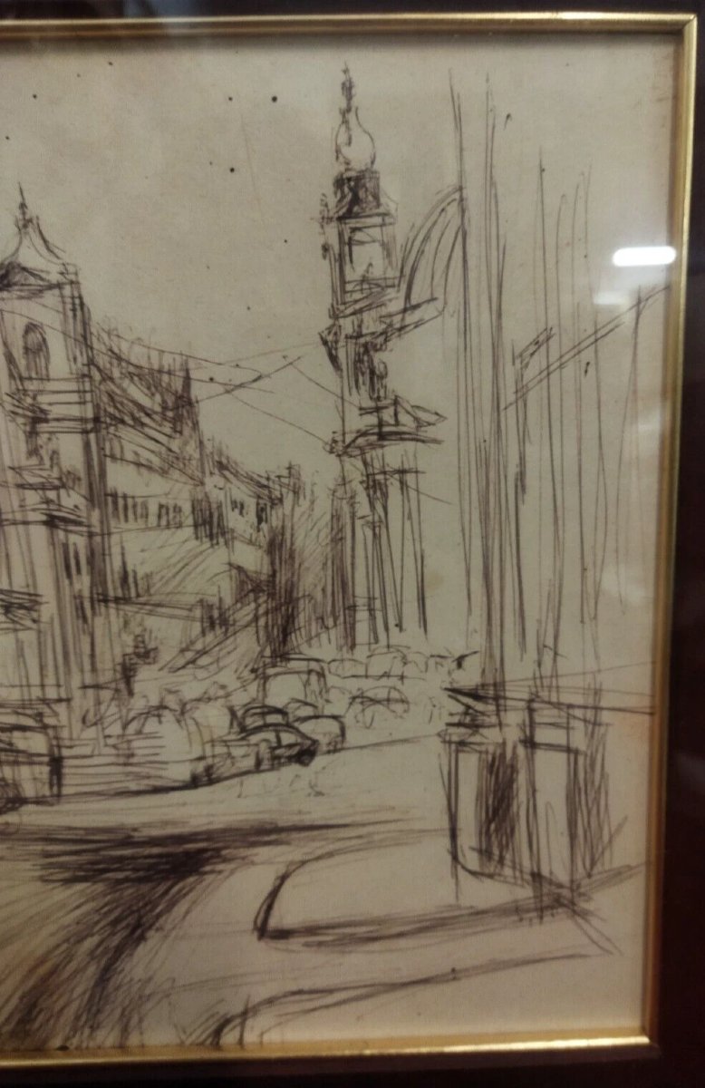 DESSIN / ENCRE - Piazza del Popolo, Rome - 1958  par Ugo Attardi (1923-2006)-photo-1