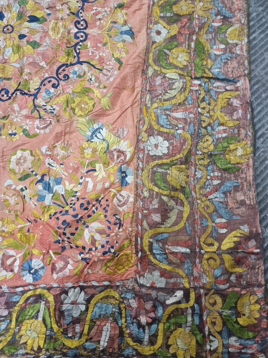 Tissu de soie brodé - XVIIIe siècle - 230 x 170 cm-photo-3