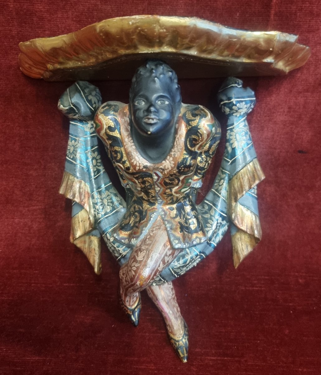 Painted And Gilded Wooden Shelf - Venice - Late 19th Century