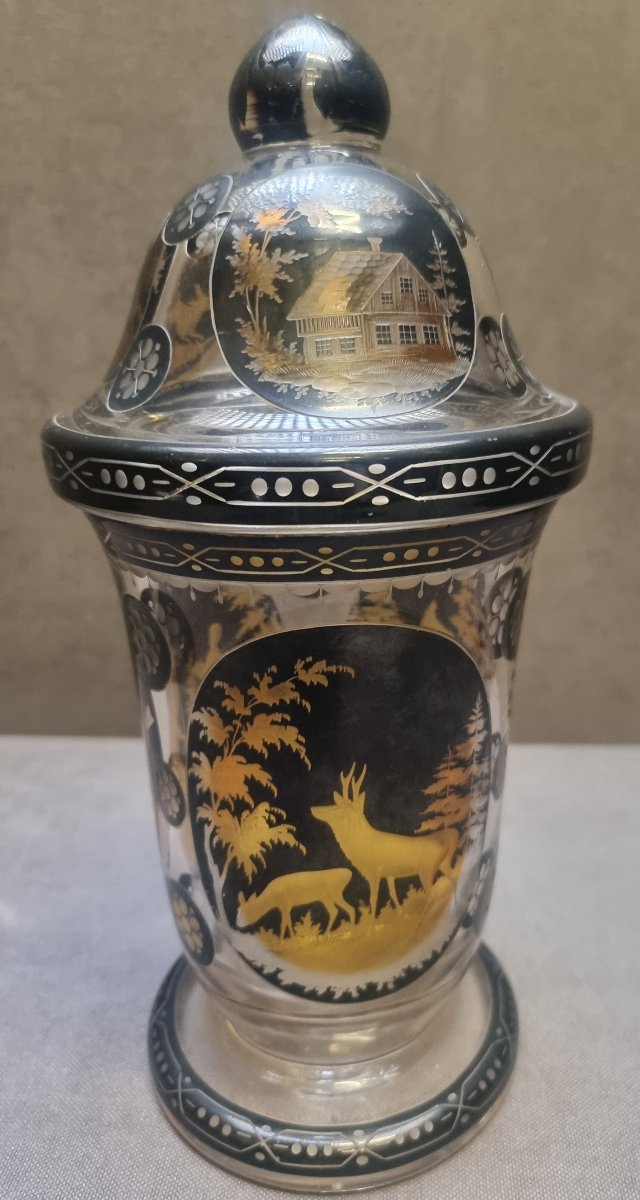 Vase en verre gravé de Bohême – fin du XIXe siècle-photo-3