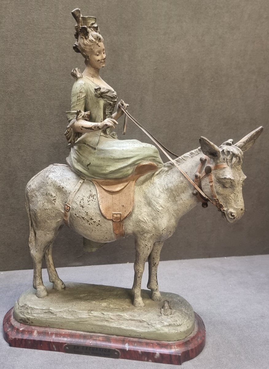 Sculpture en bronze peint « En excursion » de V. L. Bruyneel - XIXe siècle