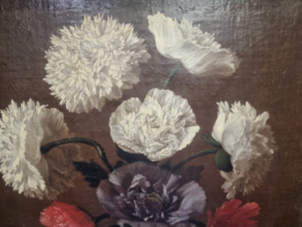 Huile sur toile - Nature morte, vase de fleurs - Cadre d'époque - XVIIe siècle-photo-2