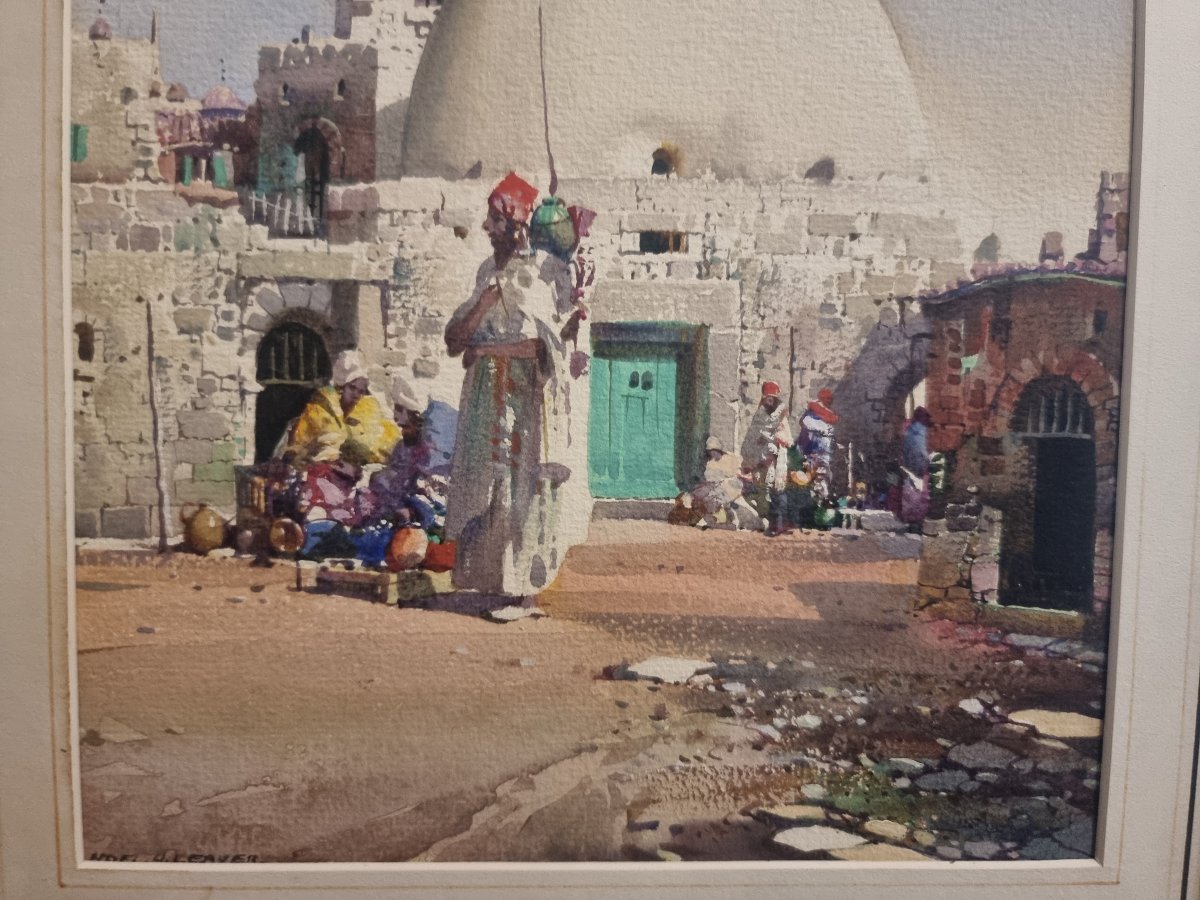 Aquarelle Orientaliste -  Mosquée Arabe - Signée Noel Harry Leaver (1889-1951) Début XX Siècle-photo-4