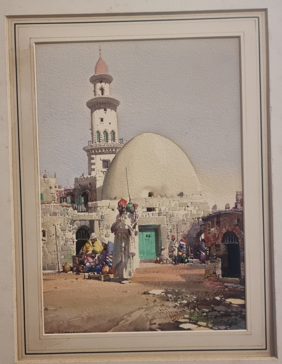 Aquarelle Orientaliste -  Mosquée Arabe - Signée Noel Harry Leaver (1889-1951) Début XX Siècle