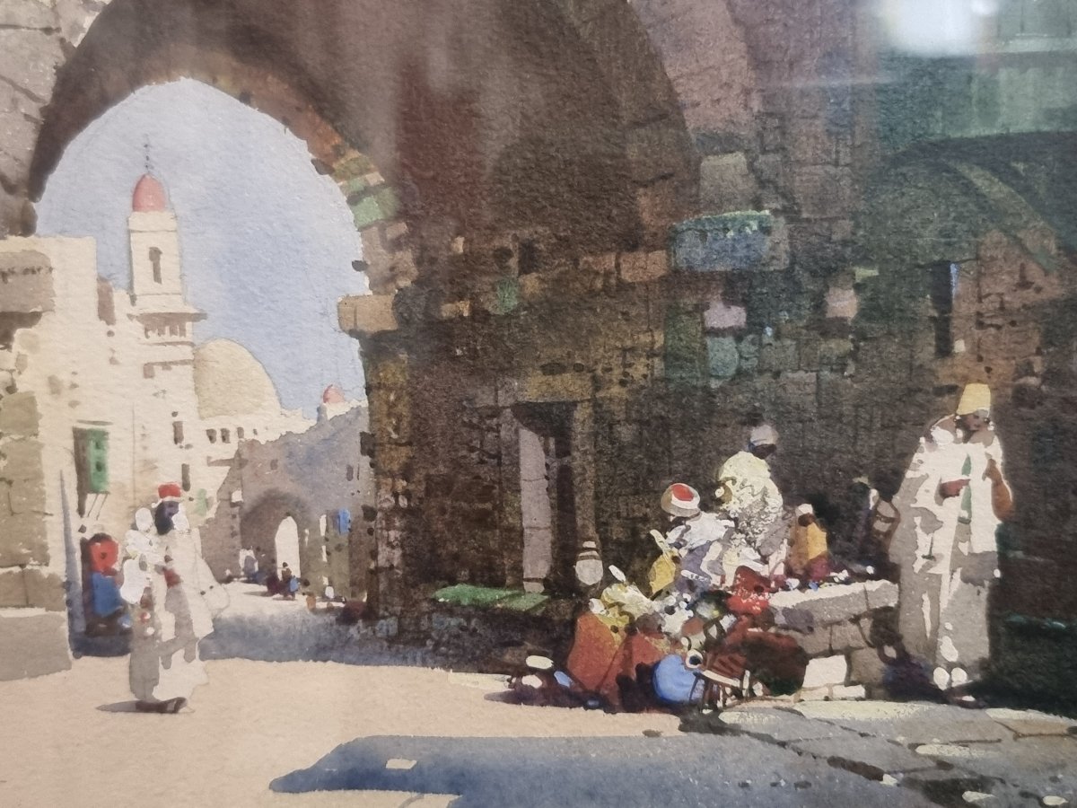 Watercolor Painting - Orientalist - Signed: Noel Harry Leaver (1889–1951) - First Half Of The 20th Century-photo-4