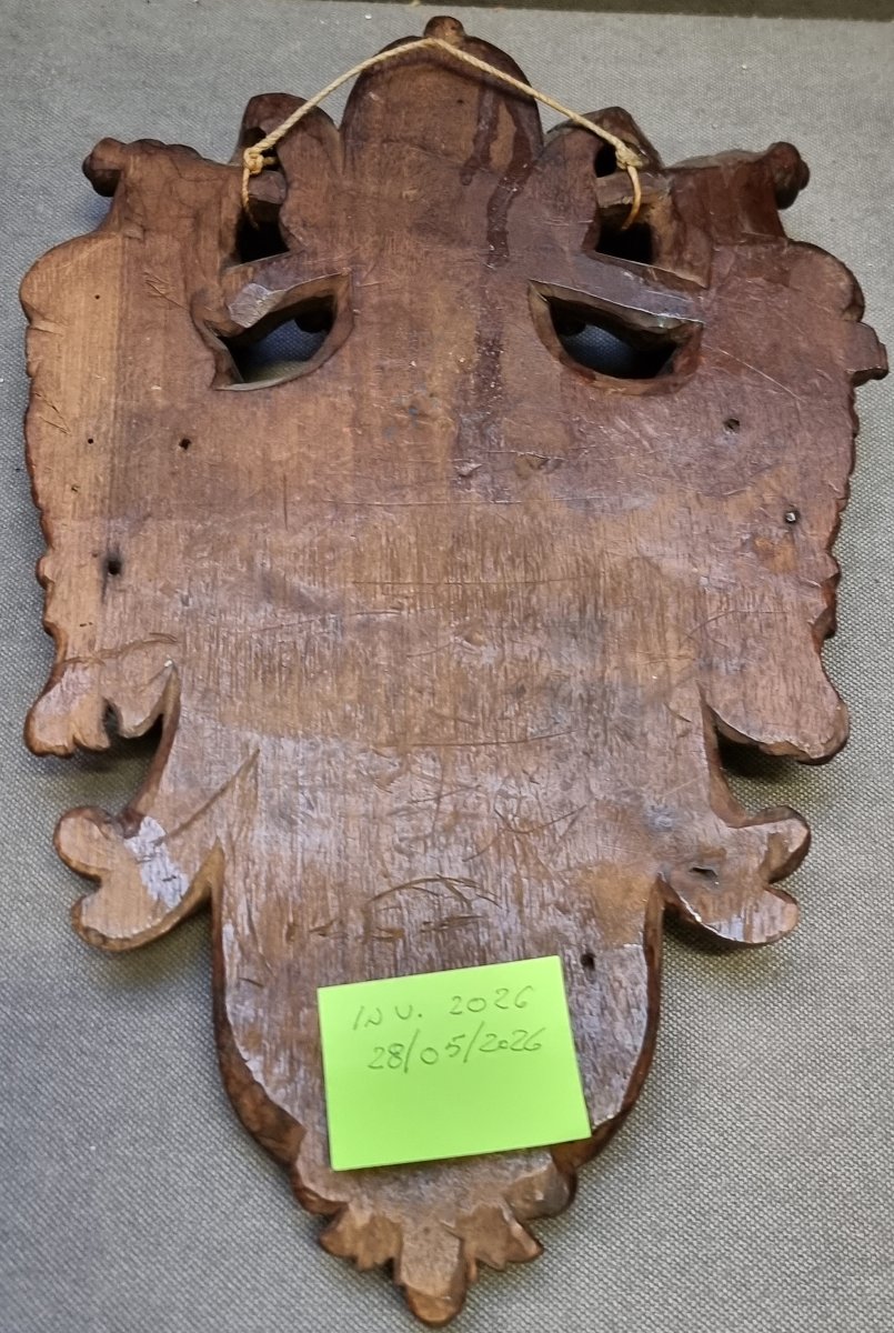Armoiries du Pape Chigi (1655-1667) (Alexandre VII) en bois laqué et peint (noyer)-photo-2