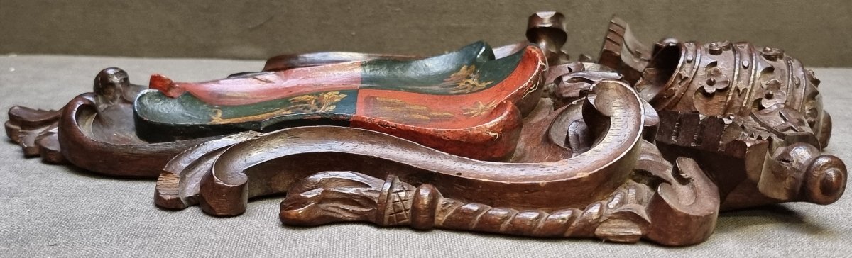 Armoiries du Pape Chigi (1655-1667) (Alexandre VII) en bois laqué et peint (noyer)-photo-4