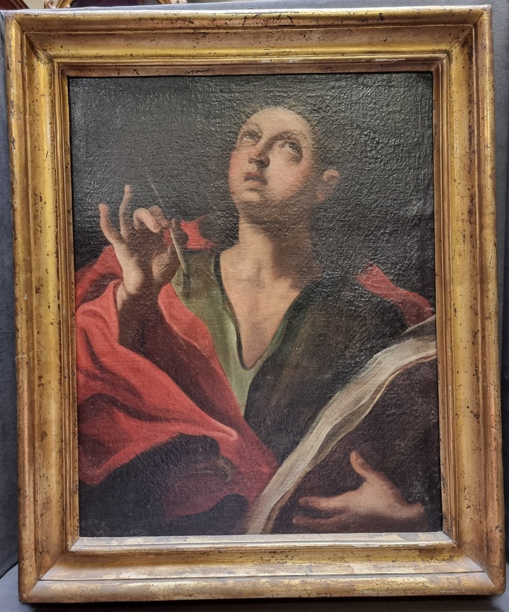 Oil Painting On Canvas - Saint John The Evangelist - With A Contemporary Frame By Salvador Rosa - 17th Century