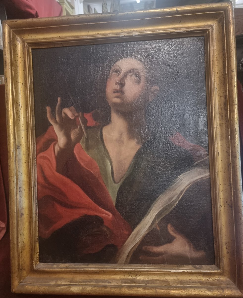 Oil Painting On Canvas - Saint John The Evangelist - With A Contemporary Frame By Salvador Rosa - 17th Century